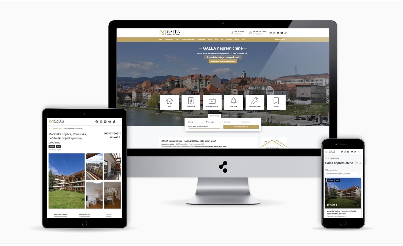Galea nepremičnine spletna stran na različnih napravah